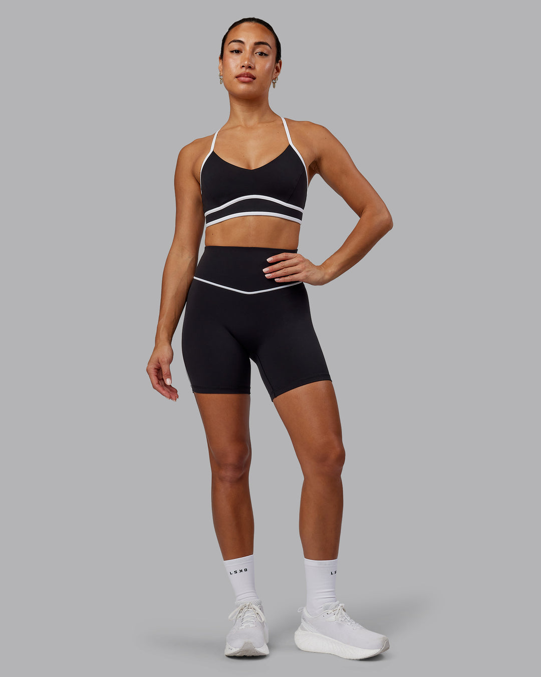 Woman wearing Contrast Sports Bra - Black-White - view 7