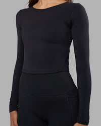 Woman wearing Effortless Long Sleeve Top - Black | Model:Phoebe | Size:S | Thumbnail Index: 2