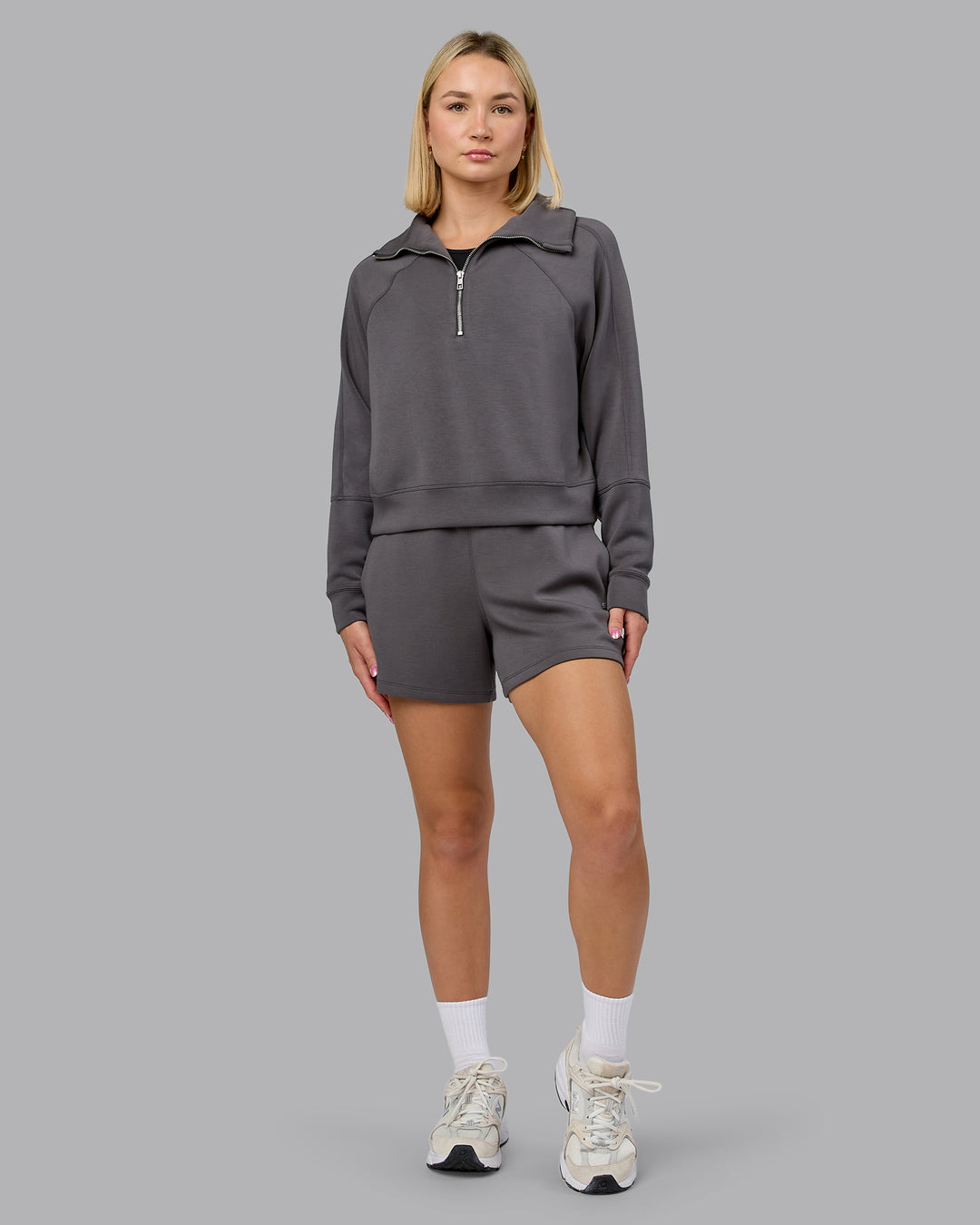 Woman wearing Elevate SoftTouch 1/2 Zip Sweater - Asphalt | Model:Halle | Size:S - view 6