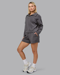 Woman wearing Elevate SoftTouch 1/2 Zip Sweater - Asphalt | Model:Halle | Size:S | Thumbnail Index: 1
