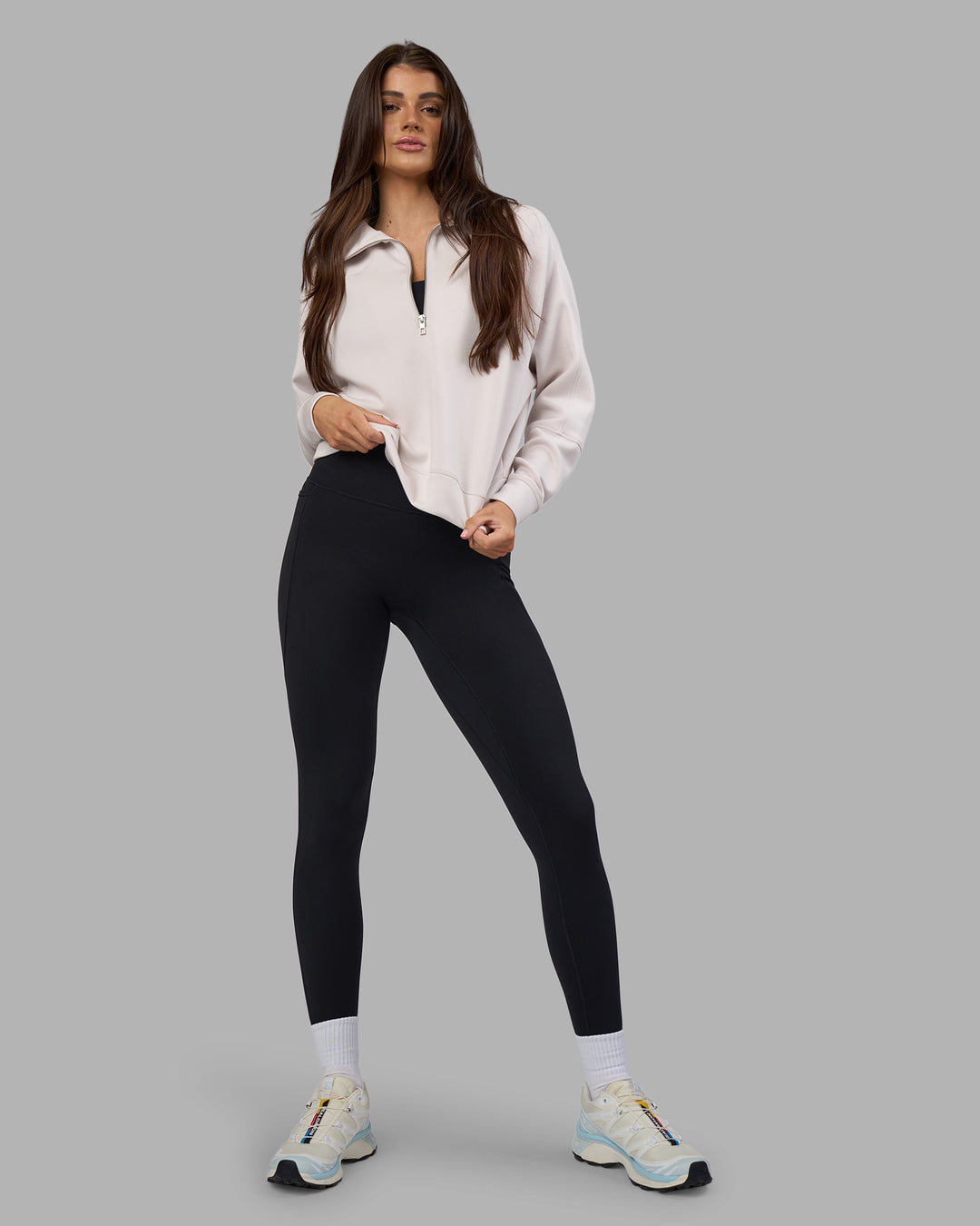 Woman wearing Elevate SoftTouch 1/2 Zip Sweater - Clay-Clay | Model:Phoebe | Size:S - view 8