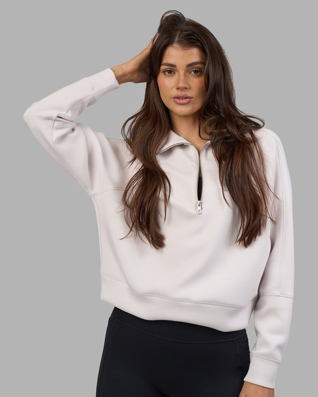 Woman wearing Elevate SoftTouch 1/2 Zip Sweater - Clay-Clay | Model:Phoebe | Size:S - view 9