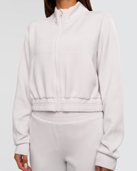 Woman wearing Elevate SoftTouch Cropped Full Zip Jacket - Clay | Model:Bianca | Size:S | Thumbnail Index: 4