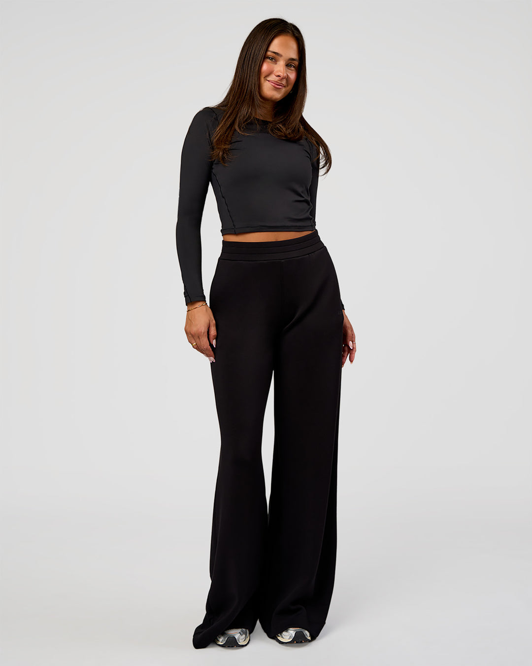 Woman wearing Elevate SoftTouch Wide Leg Pant Tall - Black | Model:Bianca | Size:S - view 5