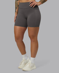 Woman wearing Elite High-Rise 6" Short Pockets - Dark Storm | Model:Robyn | Size:S | Thumbnail Index: 5