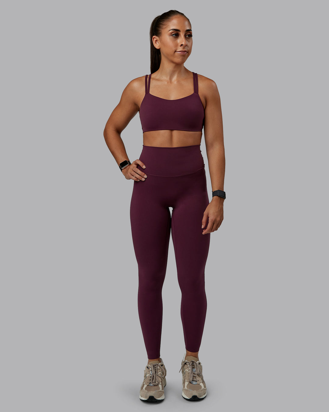 Woman wearing Elixir Ultra High-Rise Full Length Legging - Cherry Lacquer | Size:S - view 2