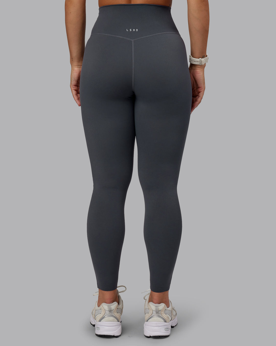 Woman wearing Elixir Ultra High-Rise Full Length Legging - Dark Storm | Size:S - view 4