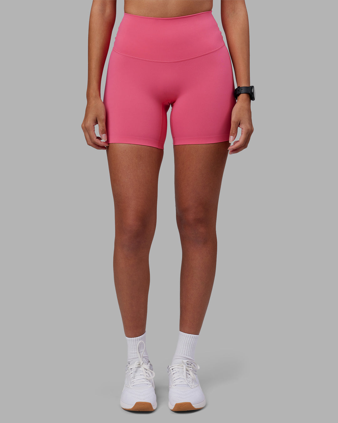 Woman wearing Elixir High-Rise 6" Short - Hot Pink | Model:Rhiley | Size:S - view 8