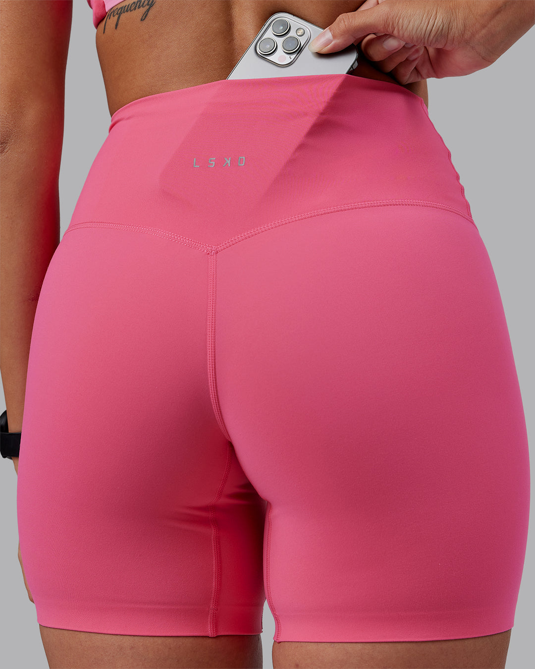 Woman wearing Elixir High-Rise 6" Short - Hot Pink | Model:Rhiley | Size:S - view 7