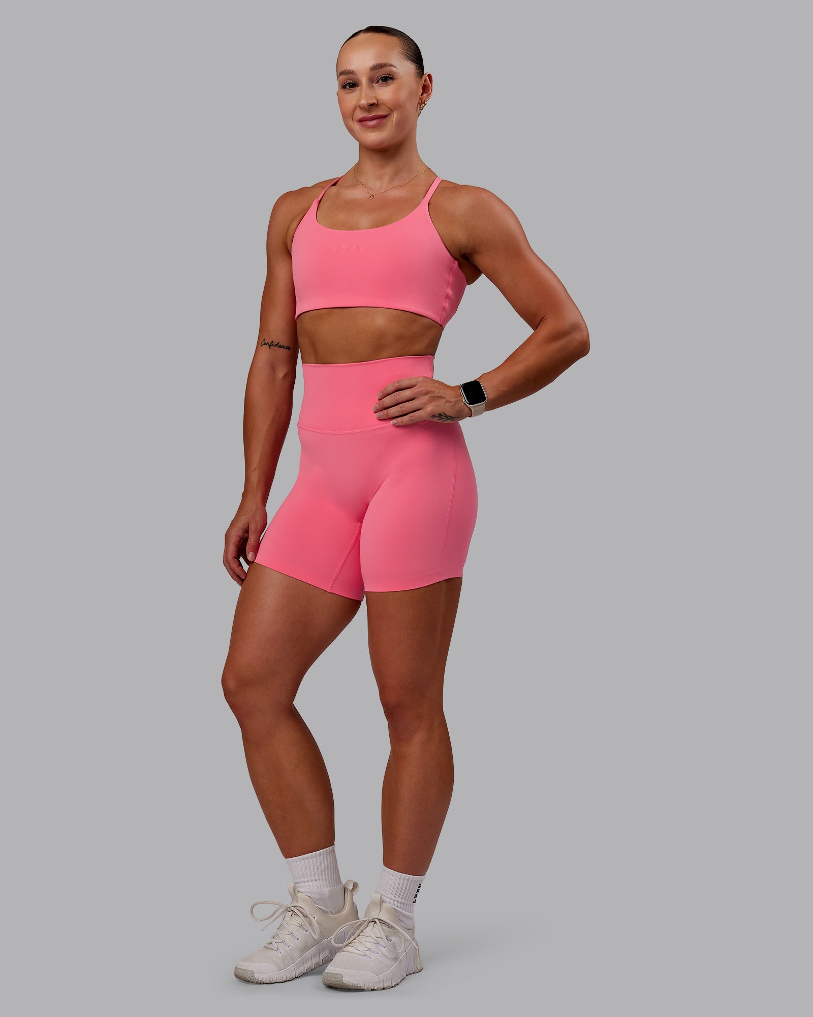 Woman wearing Elixir Ultra High-Rise 6" Short - Pink Lemonade | Size:S