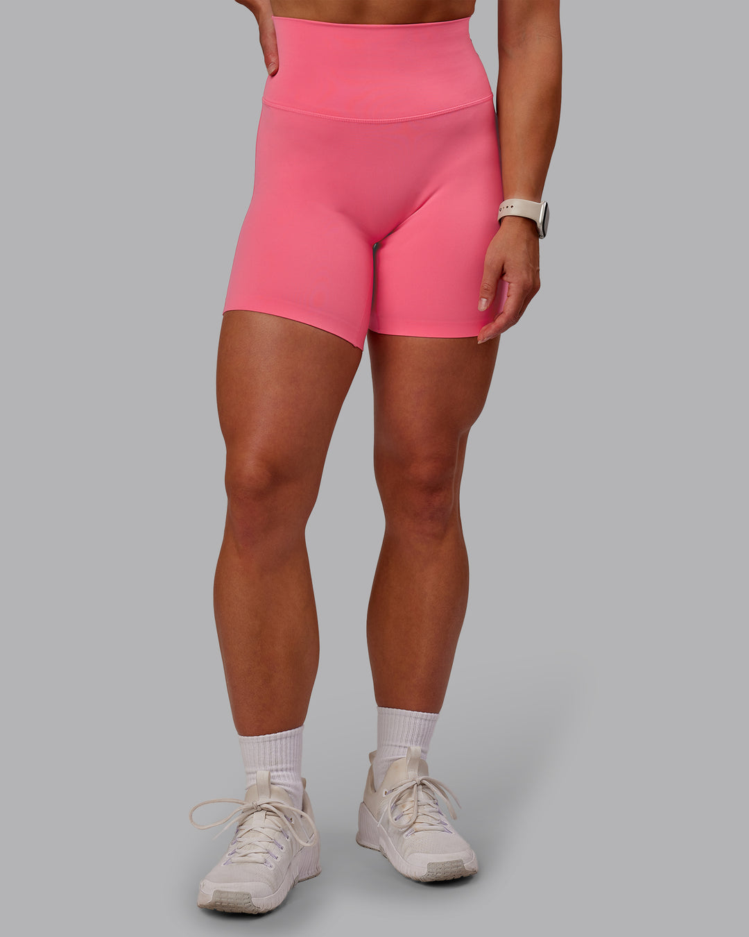 Woman wearing Elixir Ultra High-Rise 6" Short - Pink Lemonade | Size:S - view 1