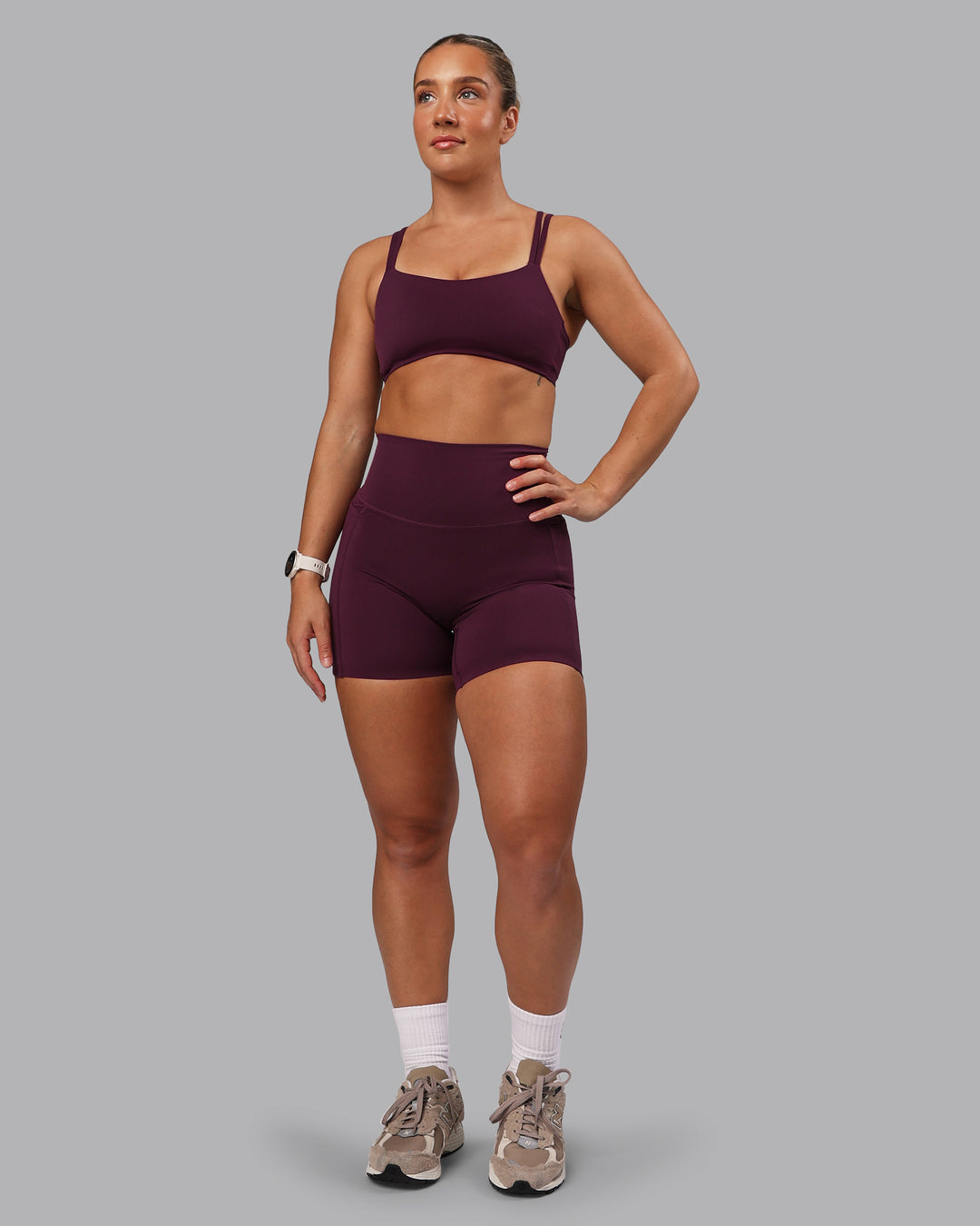 Woman wearing Elixir Ultra High-Rise 6" Short Pockets - Cherry Lacquer - view 3