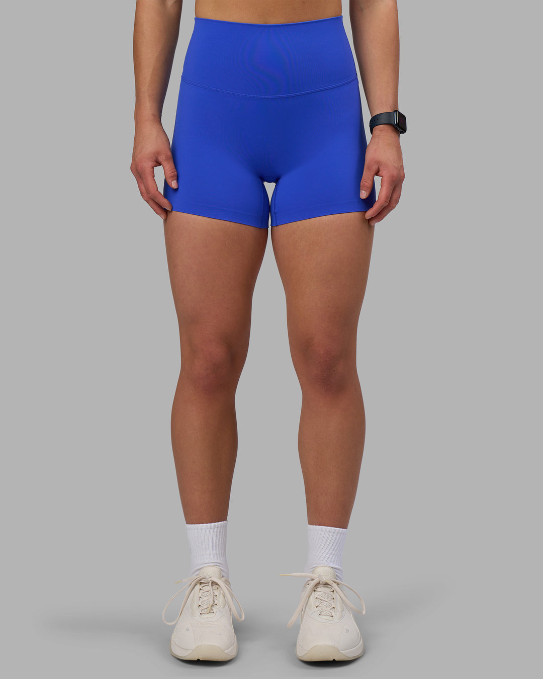 Woman wearing Elixir Ultra High-Rise 4" Short - Power Cobalt | Model:Keisha | Size:S - view 1