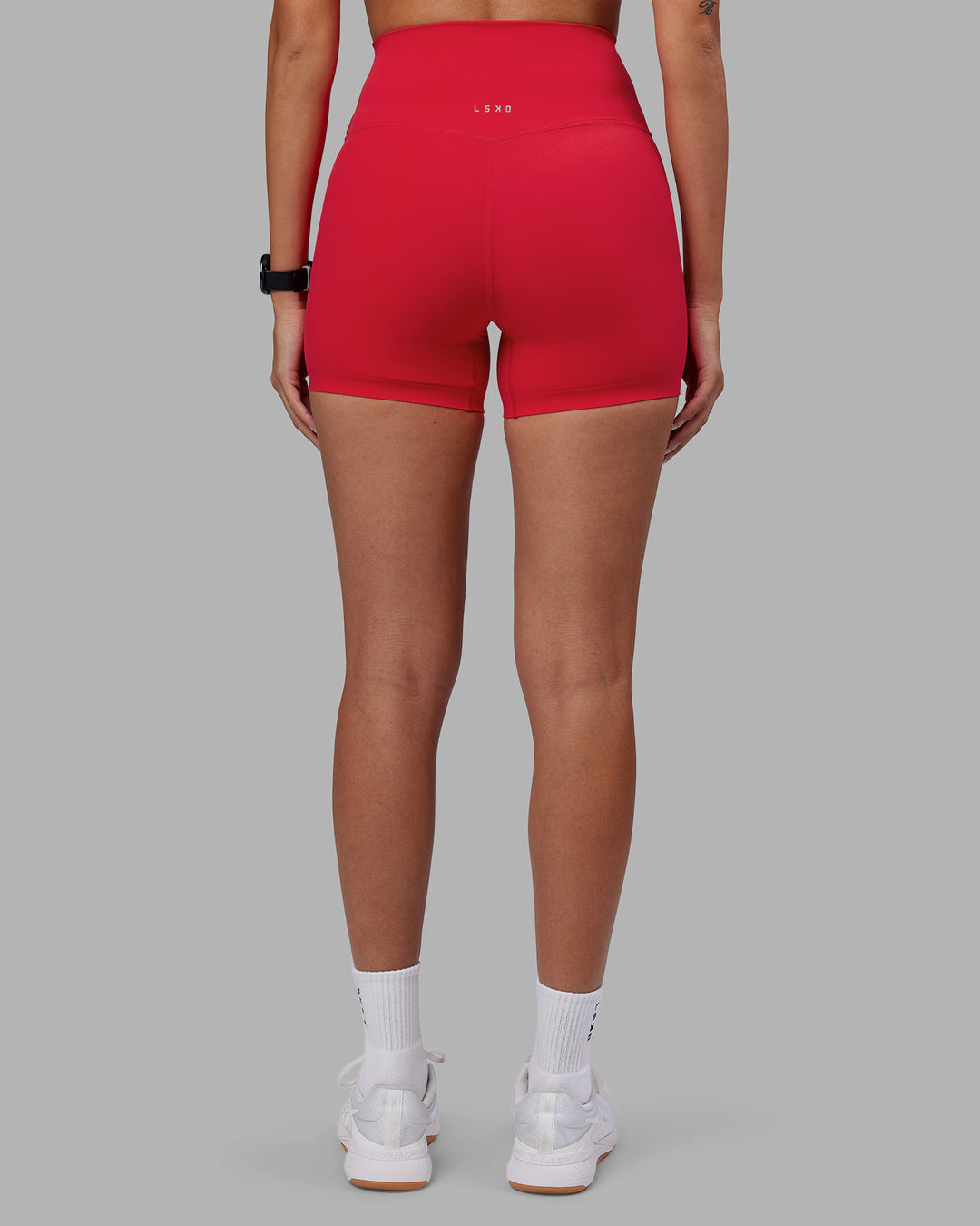 Woman wearing Elixir Ultra High-Rise 4" Short - Scarlet | Model:Rhiley | Size:S - view 7