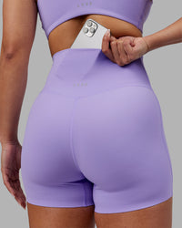 Woman wearing Elixir Ultra High-Rise 4" Short - Violet Ray | Model:Ayla | Size:S | Thumbnail Index: 6