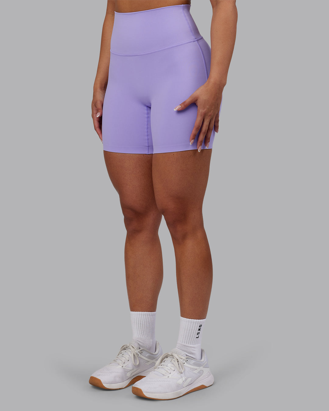 Woman wearing Elixir Ultra High-Rise 6" Short - Violet Ray | Model:Ayla | Size:S - view 2