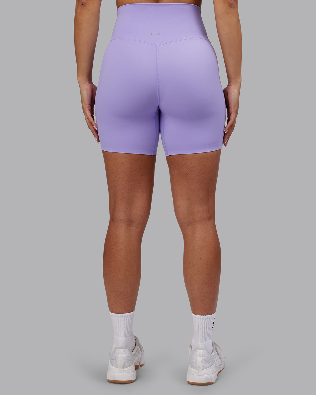 Woman wearing Elixir Ultra High-Rise 6" Short - Violet Ray | Model:Ayla | Size:S - view 7
