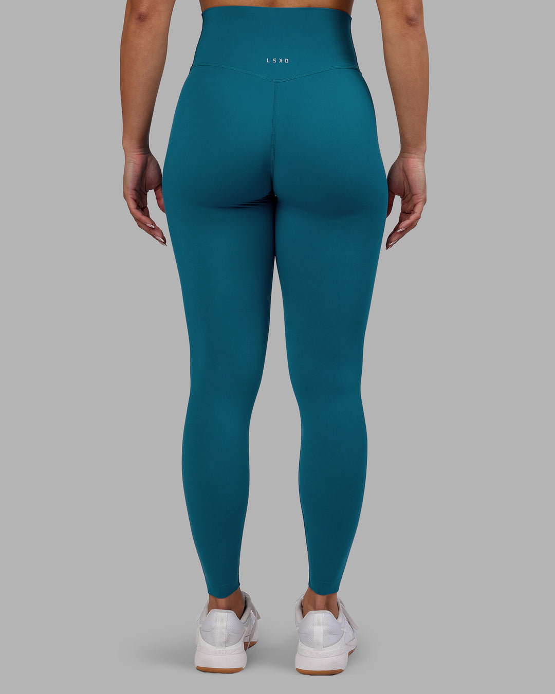 Woman wearing Elixir Ultra High-Rise Full Length Legging - Blue Coral | Model:Ayla | Size:S - view 4