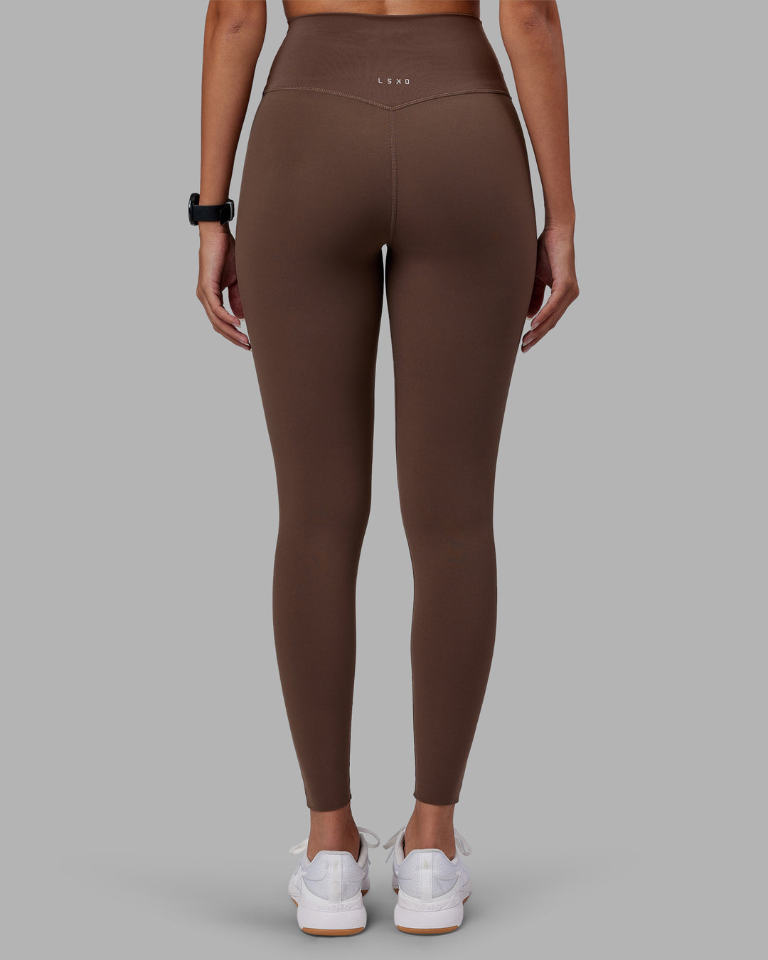Woman wearing Elixir Ultra High-Rise Full Length Legging - Chocolate Martini | Model:Rhiley | Size:S - view 3