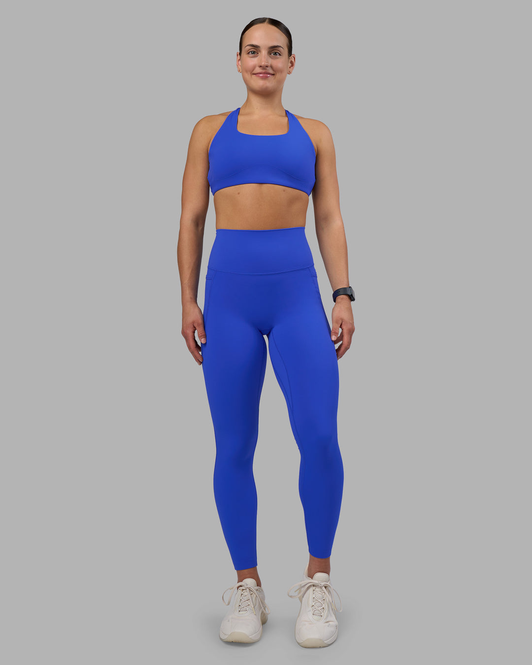 Woman wearing Elixir Ultra High-Rise Full Length Legging Pockets - Power Cobalt | Model:Keisha | Size:S - view 5