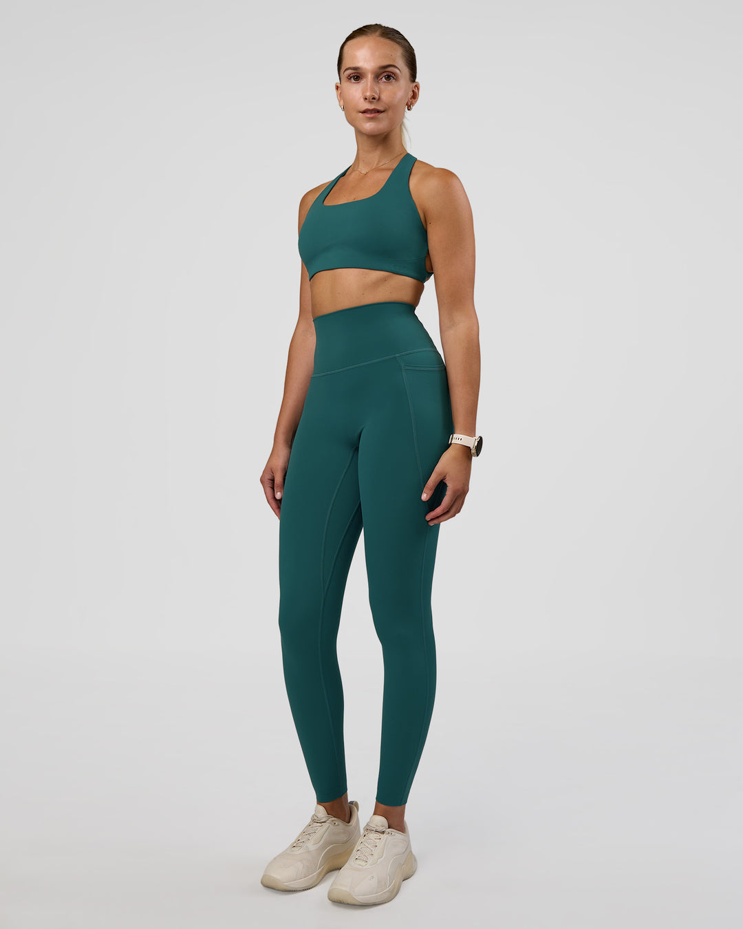 Woman wearing Elixir Ultra High-Rise Full Length Legging Pockets - Transformative Teal | Model:Myrte | Size:S - view 5
