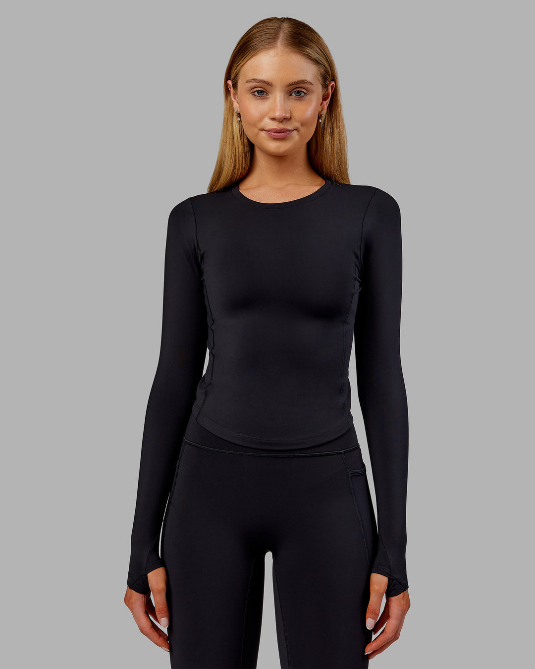 Woman wearing Embrace Thermal Long Sleeve Tee - Black | Model:Ella | Size:S - view 8