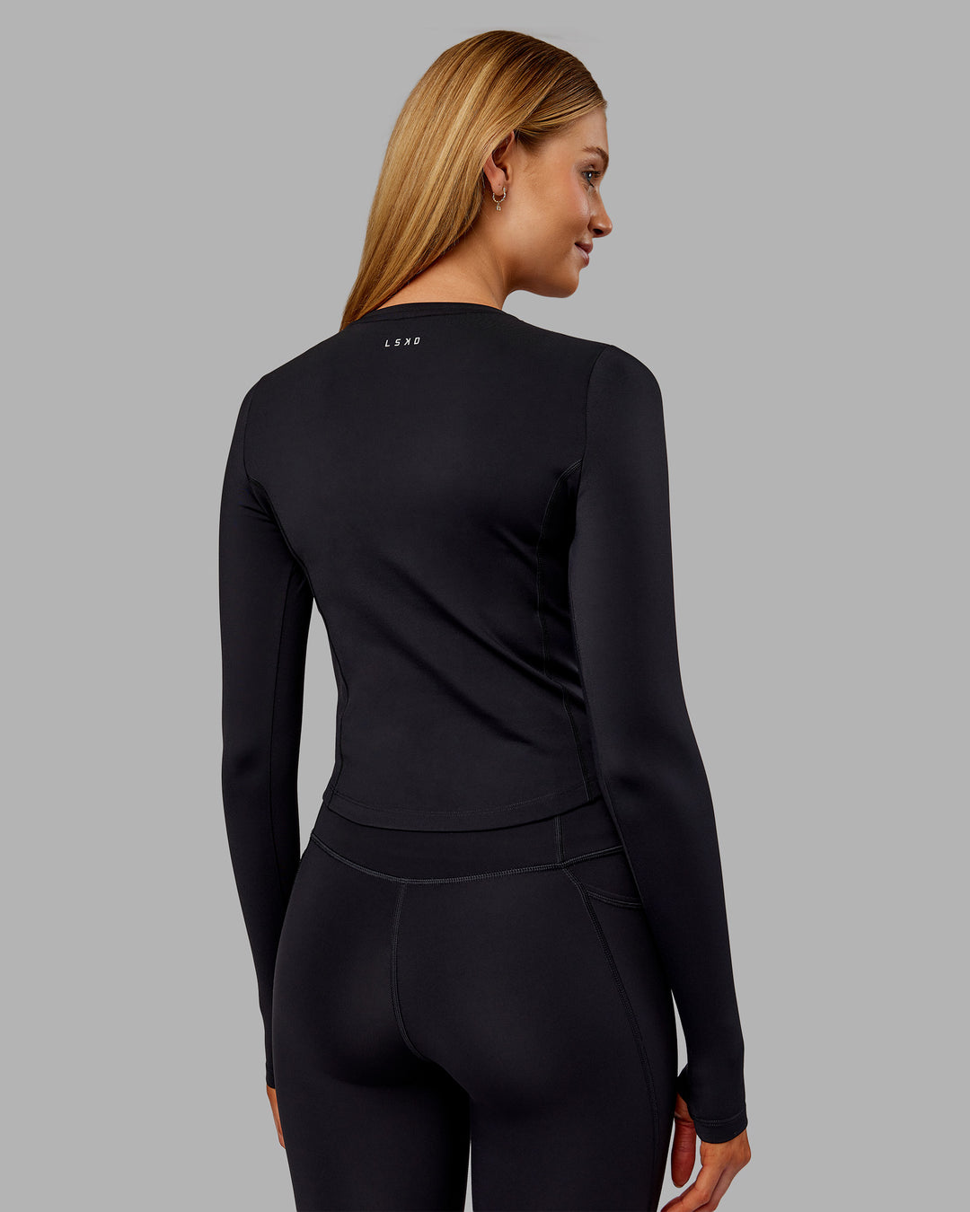 Woman wearing Embrace Thermal Long Sleeve Tee - Black | Model:Ella | Size:S - view 4