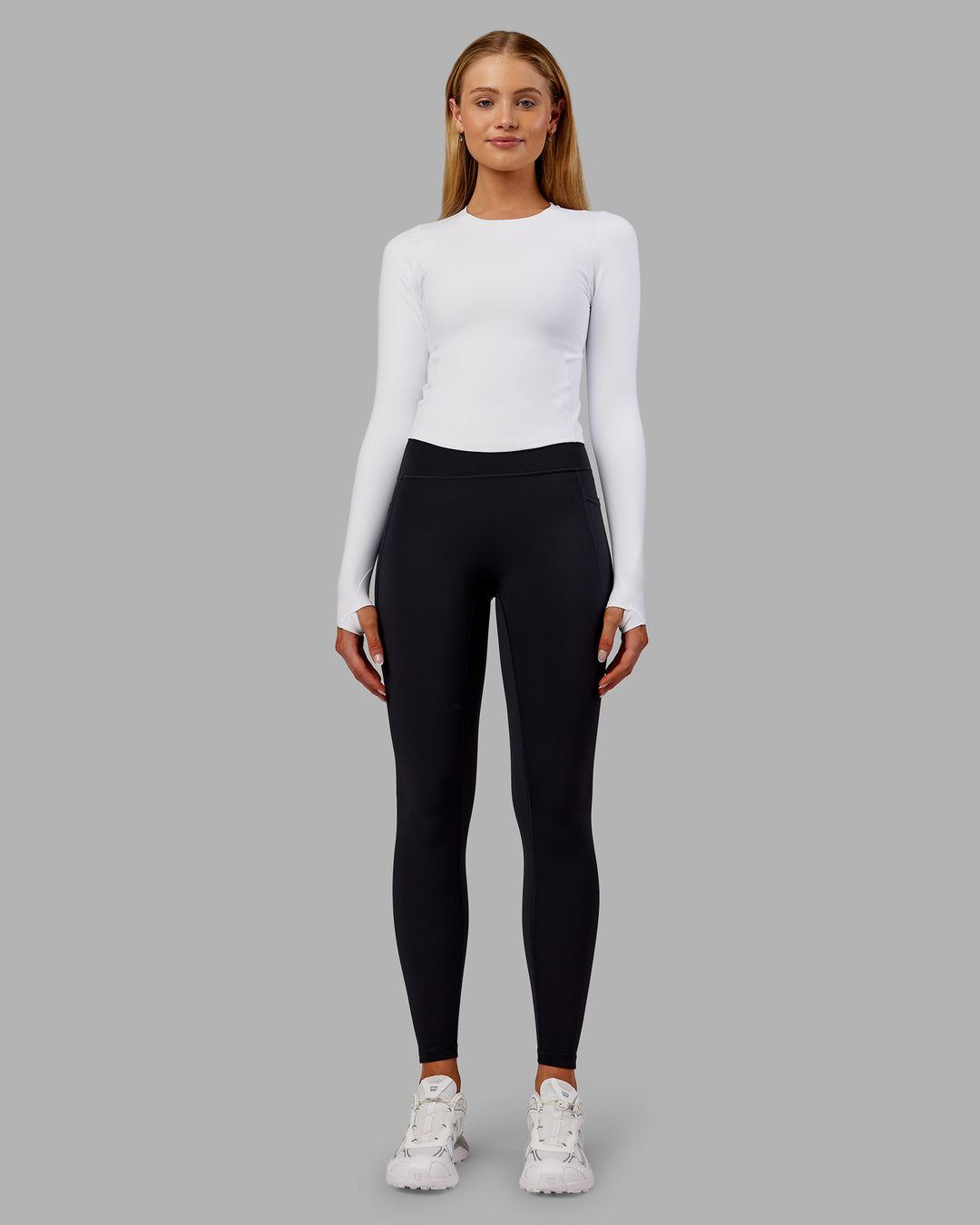 Woman wearing Embrace Thermal Long Sleeve Tee - White | Model:Ella | Size:S - view 2