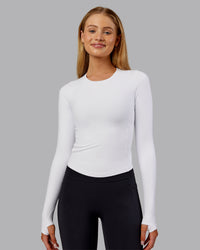 Woman wearing Embrace Thermal Long Sleeve Tee - White | Model:Ella | Size:S | Thumbnail Index: 3