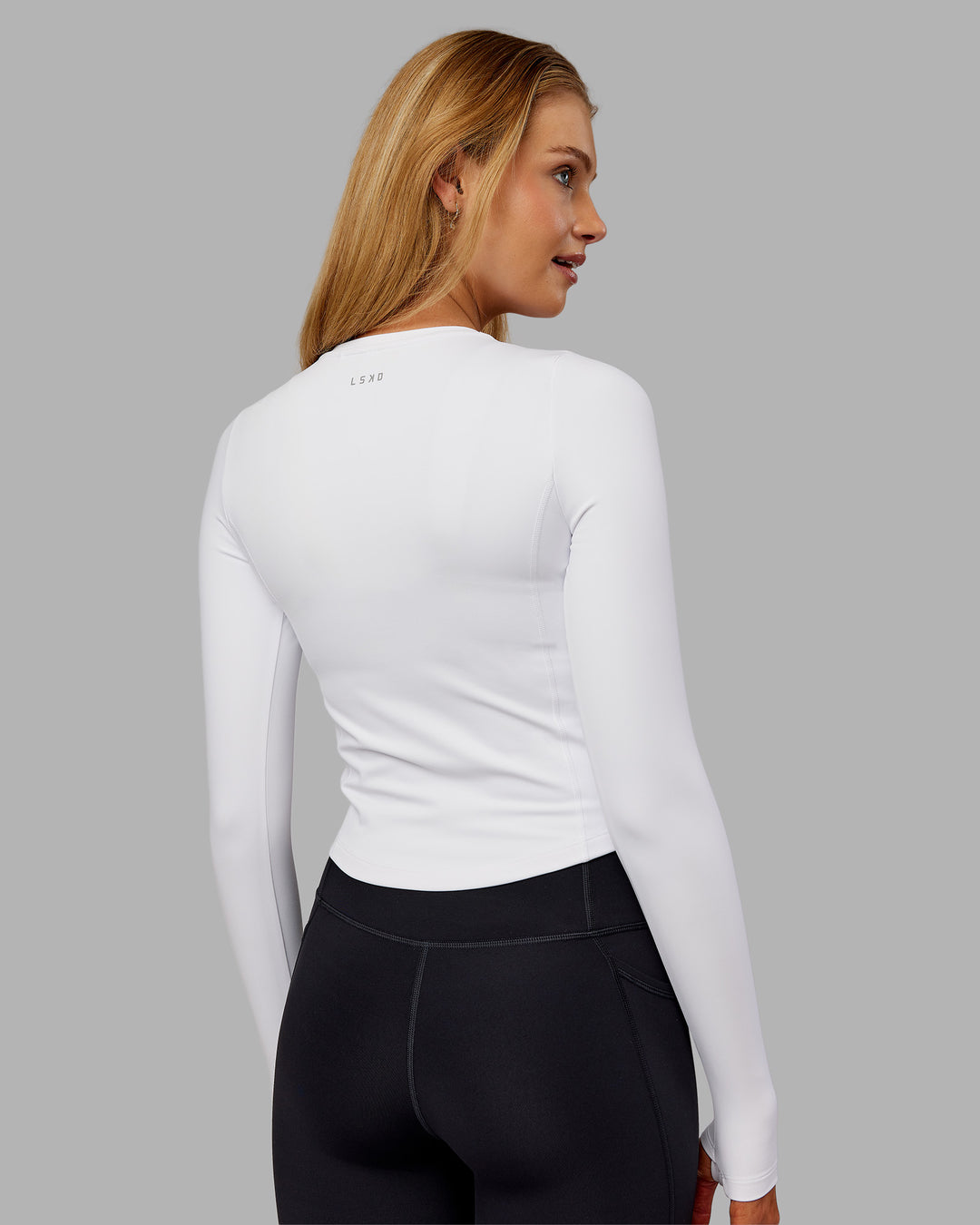 Woman wearing Embrace Thermal Long Sleeve Tee - White | Model:Ella | Size:S - view 3