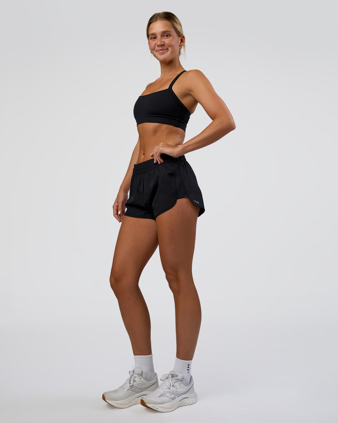 Woman wearing Energy 1.8" Training Short - Black | Model:Amity | Size:S - view 5