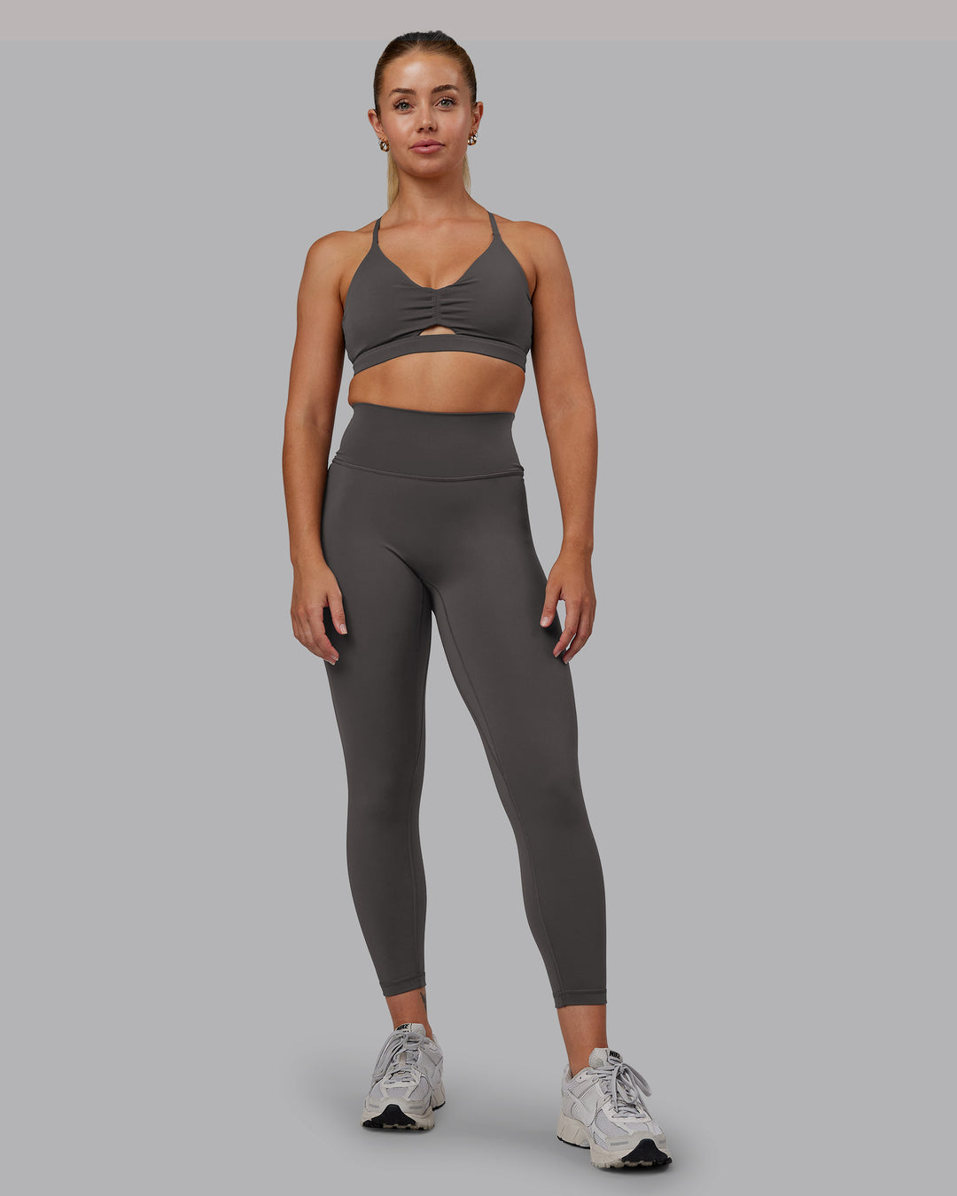 Woman wearing Essence Sports Bra - Dark Storm | Model:Hannah | Size:S - view 8