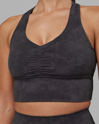 Woman wearing Evoke Longline Sports Bra - Dark Storm Wash | Model:Rhiley | Size:S | Thumbnail Index: 3