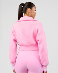 Woman wearing Fierce Knitted Cardigan - Pink Rose-White | Model:Rhiley | Size:S | Thumbnail Index: 3