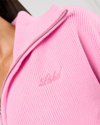 Woman wearing Fierce Knitted Cardigan - Pink Rose-White | Model:Rhiley | Size:S | Thumbnail Index: 8