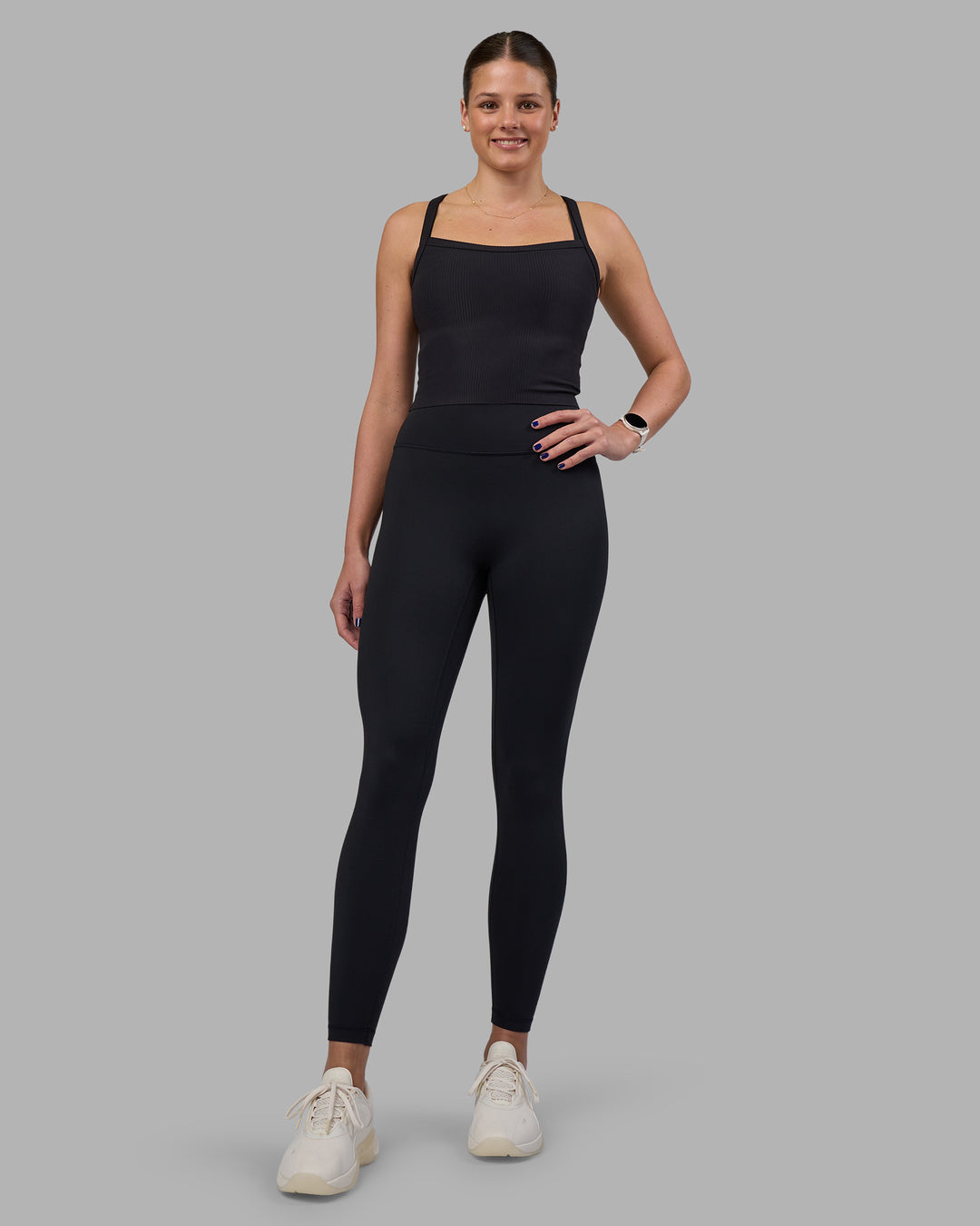 Woman wearing Flame Ribbed Tank - Black Model:Phoebe | Size:S - view 3