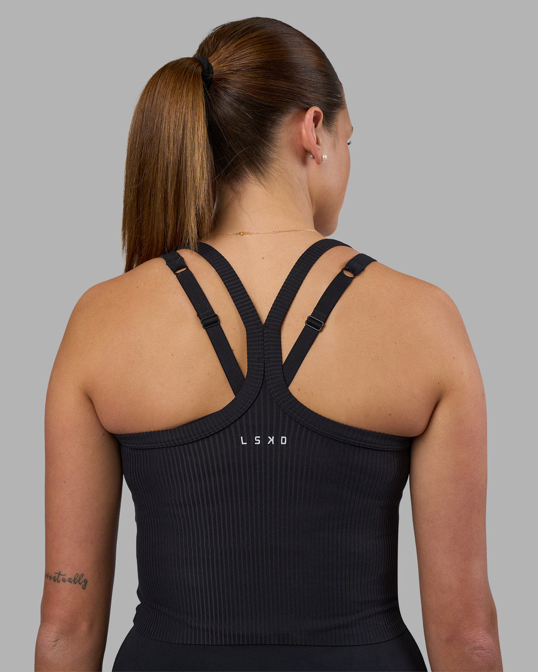 Woman wearing Flame Ribbed Tank - Black Model:Phoebe | Size:S - view 2