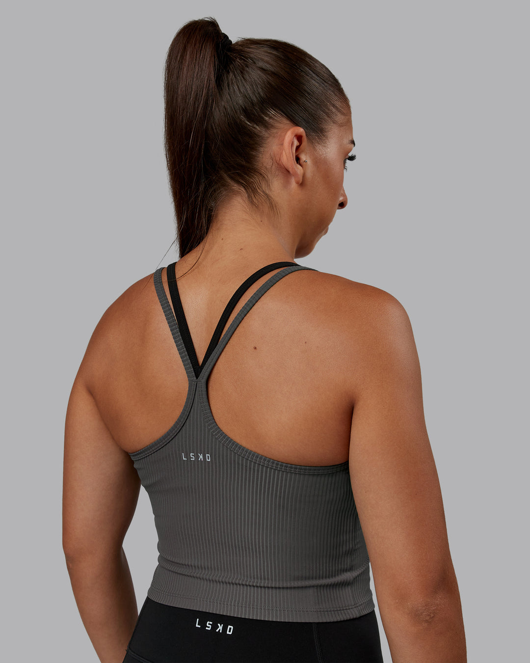 Woman wearing Flame Ribbed Tank in Dark Storm | Size:S | Model:Tylah - view 3