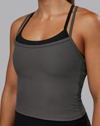 Woman wearing Flame Ribbed Tank in Dark Storm | Size:S | Model:Tylah | Thumbnail Index: 4