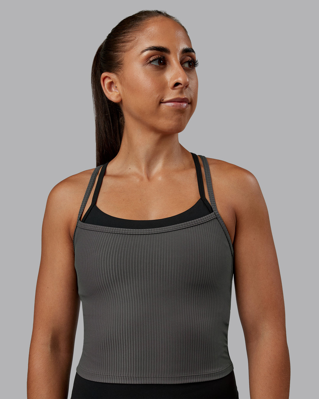 Woman wearing Flame Ribbed Tank in Dark Storm | Size:S | Model:Tylah - view 1