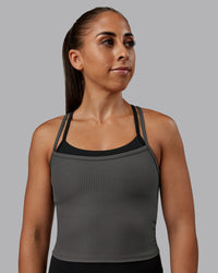 Woman wearing Flame Ribbed Tank in Dark Storm | Size:S | Model:Tylah | Thumbnail Index: 0