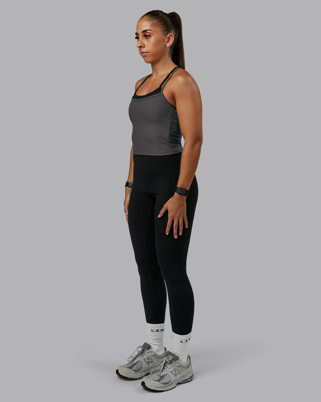 Woman wearing Flame Ribbed Tank in Dark Storm | Size:S | Model:Tylah - view 6