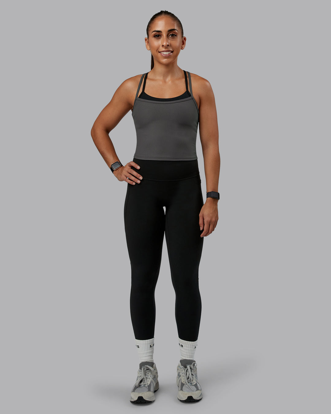 Woman wearing Flame Ribbed Tank in Dark Storm | Size:S | Model:Tylah - view 4