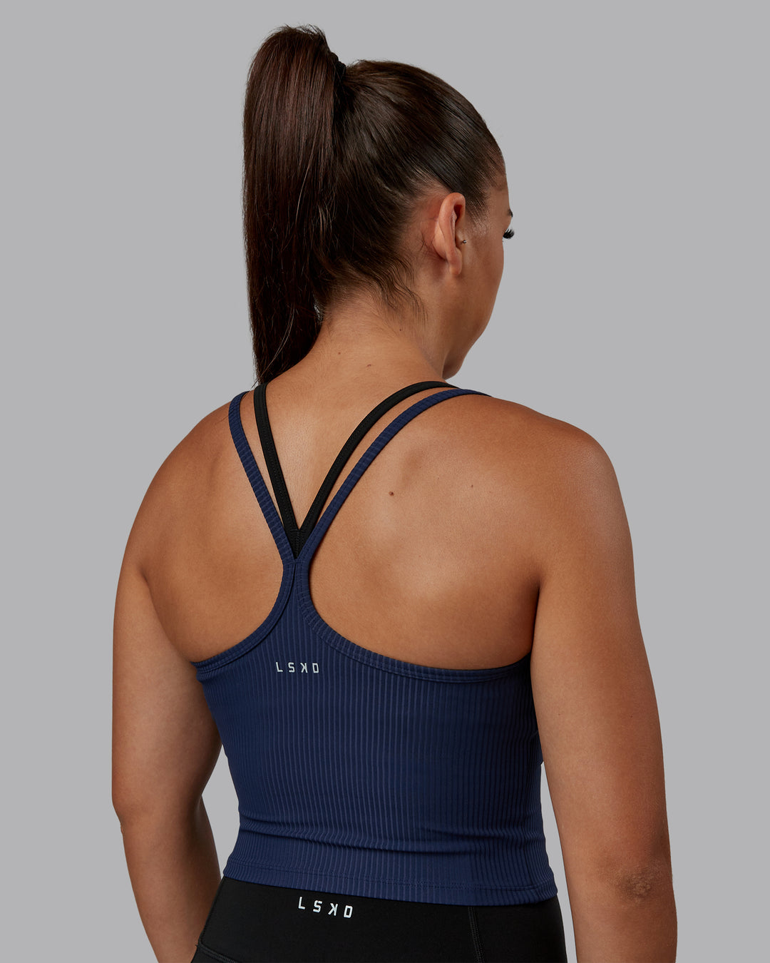 Woman wearing Flame Ribbed Tank in Future Navy | Size:S | Model:Tylah - view 5