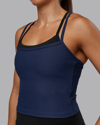 Woman wearing Flame Ribbed Tank in Future Navy | Size:S | Model:Tylah | Thumbnail Index: 0