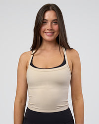 Woman wearing Flame Ribbed Tank - Shale Beige | Model:Estella | Size:S | Thumbnail Index: 3