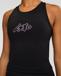 Woman wearing Flow Graphic Performance Tank 2.0 - Black-Radiate | Model:Rosie | Size:S | Thumbnail Index: 6