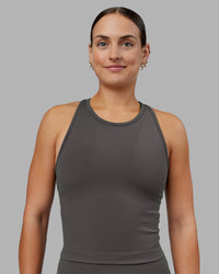 Woman wearing Flow Performance Tank 2.0 - Dark Storm | Model:Keisha | Size:S | Thumbnail Index: 1