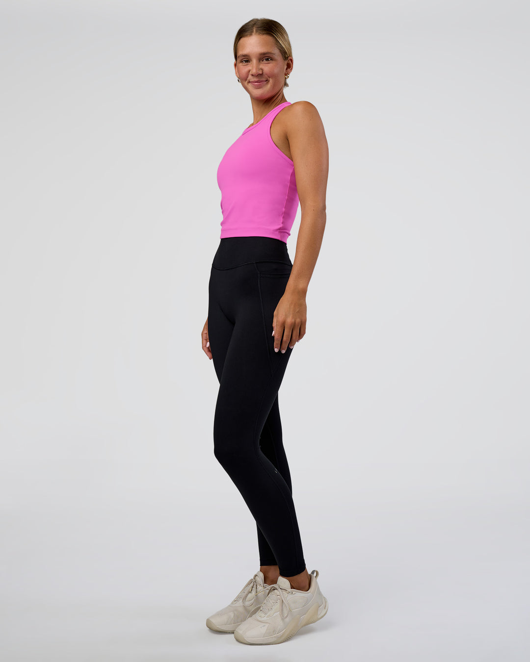 Woman wearing Flow Performance Tank 2.0 - Ultra Fuchsia | Model:Amity | Size:S - view 4