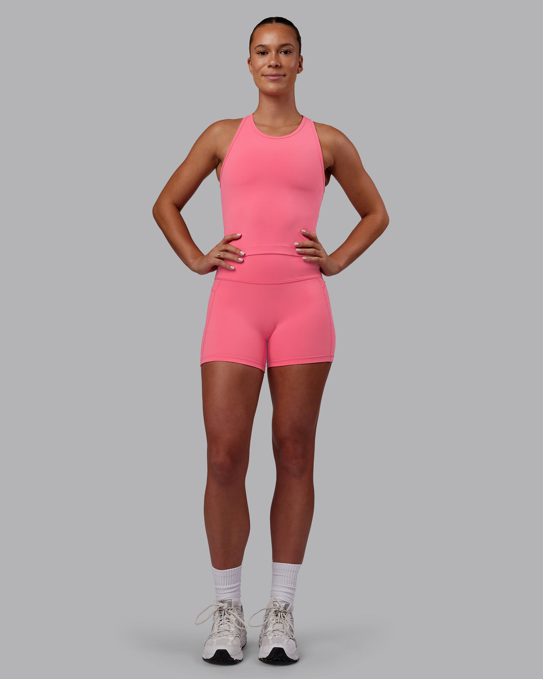 Woman wearing Flow Performance Tank - Pink Lemonade | Model:Charlize | Size:S - view 5